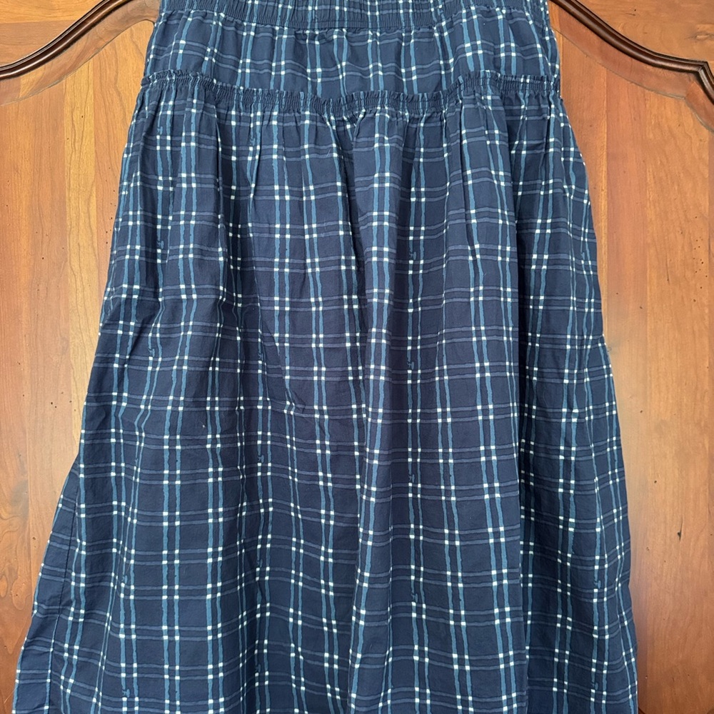 Madewell Navy Plaid Gathered Skir - Picture 2 of 7